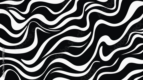 Wavy swirl brush trokes. Curved Lines. Black and White Wallpaper for design. Desktop Background. Design Template. Seamless design. 