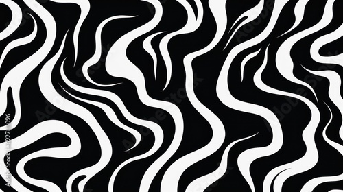 Wavy swirl brush trokes. Curved Lines. Black and White Wallpaper for design. Desktop Background. Design Template. Seamless design. 