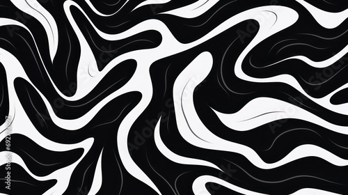 Wavy swirl brush trokes. Curved Lines. Black and White Wallpaper for design. Desktop Background. Design Template. Seamless design. 