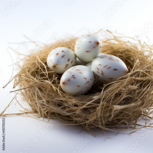 Four Eggs in a Nest on a White Background