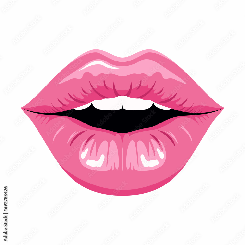 Flat Vector Pink Female Lips Icon Closeup. Woman Lips Giving Kisses. Kiss, Love, Sexy and Beauty Concept. Modern Pop Art Cartoon Comic Style, Simple Design Flat Vector Pink Female Lips Icon Closeup. Woman Lips Giving Kisses. Kiss, Love, Sexy and Beauty Concept. Modern Pop Art Cartoon Comic Style, Simple Design