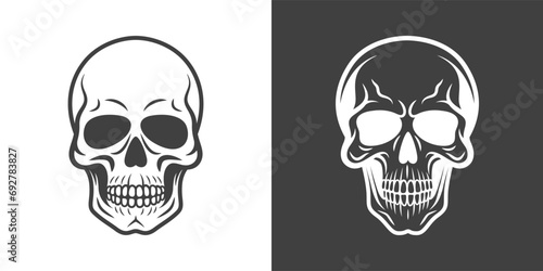 Vector Black and White Skull Icon Set Closeup Isolated. Skulls Collection with Outline, Cut Out Style in Front View. Hand Drawn Skull Head Design Template © gomolach
