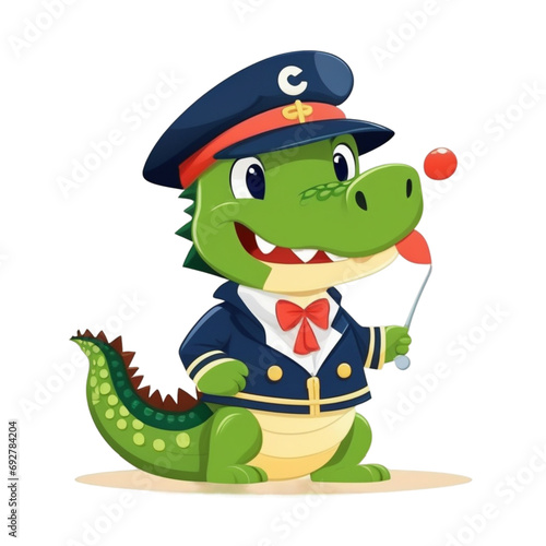 Cute Crocodile Sailor Captain Cartoon Icon