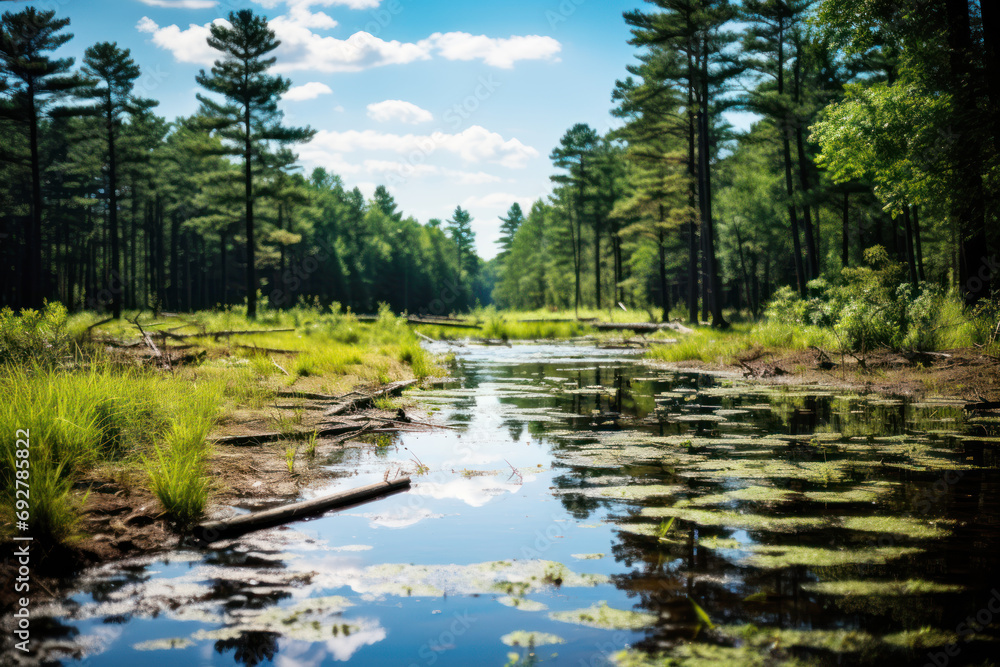 View of a wetland as conservation and sustainability background View of a wetland as conservation and sustainability background