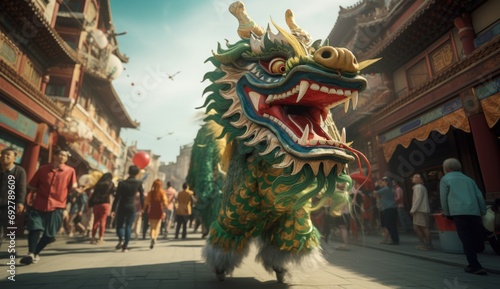 Chinese dragon as a character for the dragon dance at the Chinese New Year festival 2024 photo