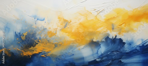 Abstract watercolor paint brush background. Yellow blue colors. Generative AI technology.	
