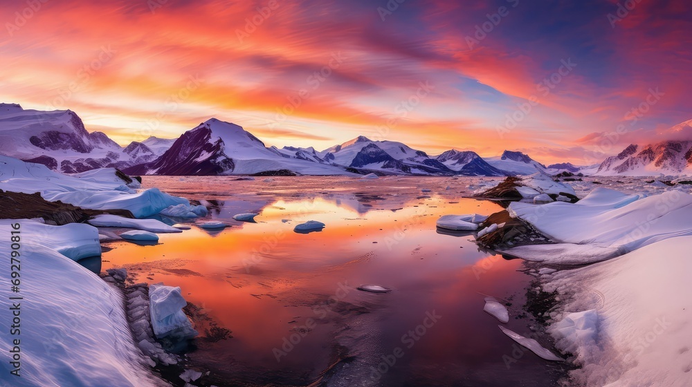 glaciers antarctic tundra landscape illustration penguins seals, whales icebergs, barren desolate glaciers antarctic tundra landscape