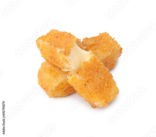 Tasty fried mozzarella sticks isolated on white