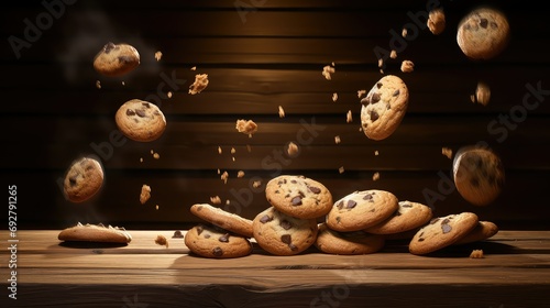 chocolate flying cookies food illustration sugar butter, baking homemade, delicious crunchy chocolate flying cookies food photo