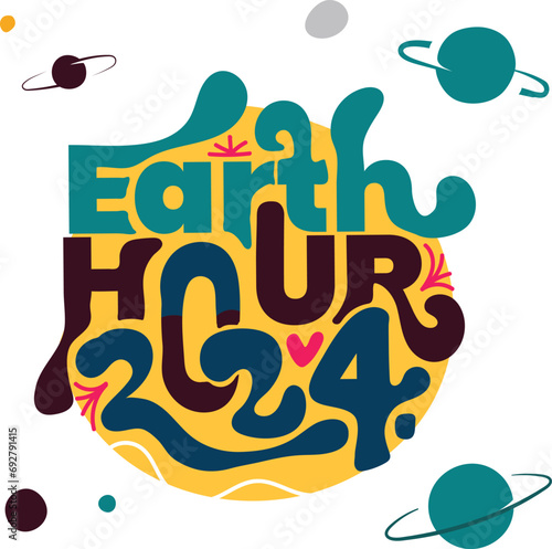 Earth hour 2024 lettering illustration vector
