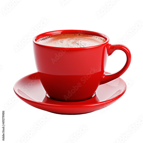 Red cup of hot coffee isolated on a transparent background. PNG element.