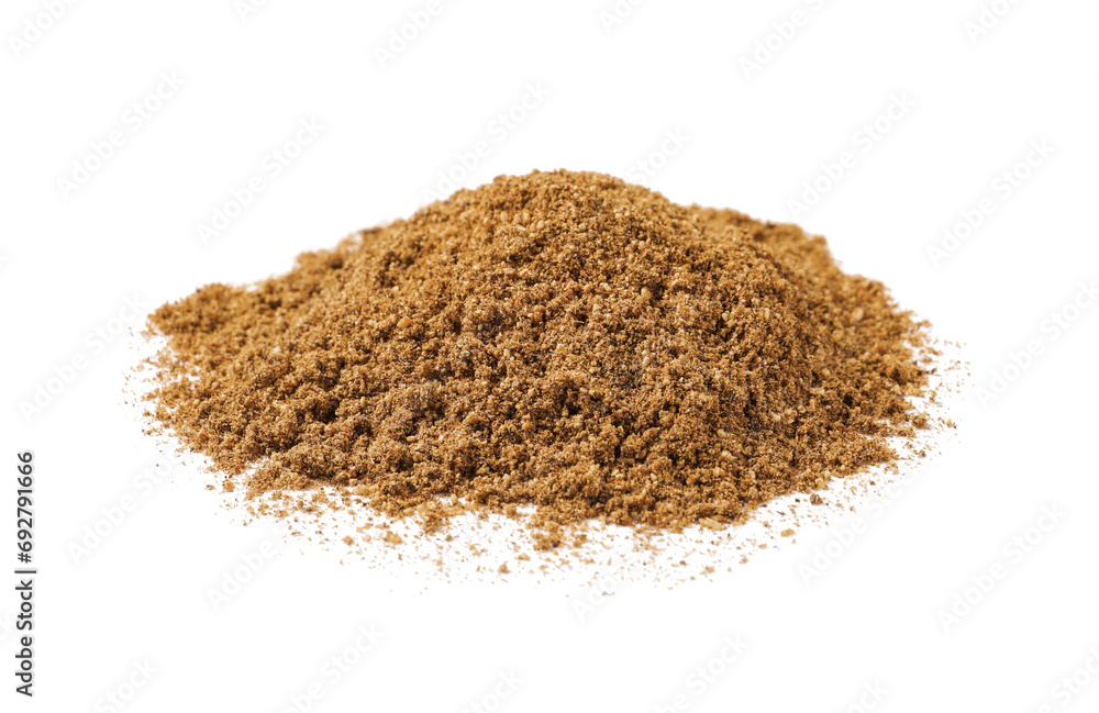 Heap of aromatic caraway (Persian cumin) powder isolated on white Heap of aromatic caraway (Persian cumin) powder isolated on white