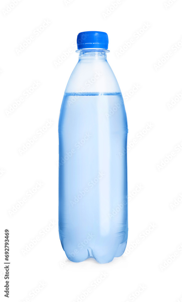 One plastic bottle with fresh water isolated on white One plastic bottle with fresh water isolated on white