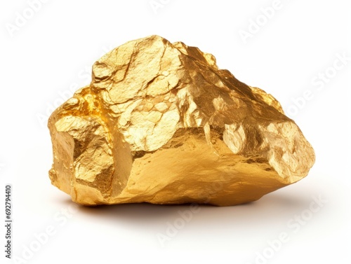 shiny gold nugget gleaming on white background, symbol of wealth, Generative AI