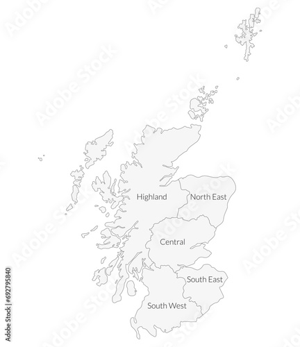 Scotland map. Map of Scotland divided into five main regions