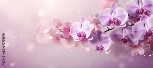 Pink orchid flowers background. Generative AI technology.