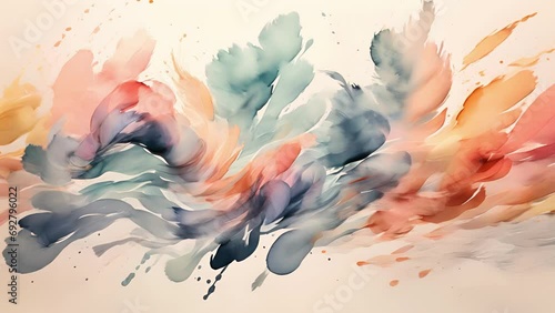 Minimal animation of a series of smudged watercolor strokes merging and blending together, evoking feelings of calmness and relaxation. photo
