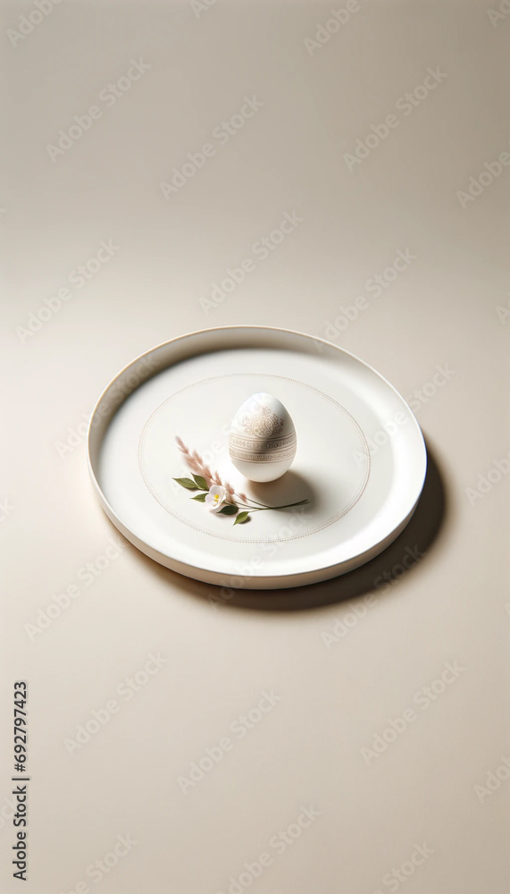 Decorative Egg and Baby's Breath on Ceramic Plate, Easter concept, serenity