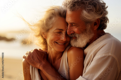 Elderly Couple Embraces Tenderly, Wrapping Each Other in Love's Warmth, AI generated