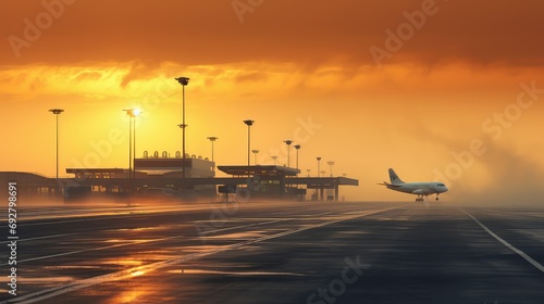clouds sky airport background illustration runway planes, travel departure, aviation air clouds sky airport background