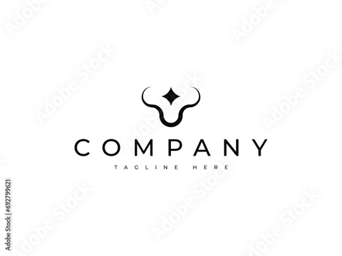 minimal stylish bull head with star logo design
