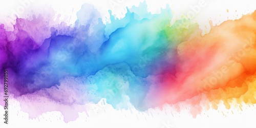 Rainbow watercolor banner background on white. Pure vibrant watercolor colors. Creative paint gradients, fluids, splashes, spray and stains. Abstract, Generative AI 