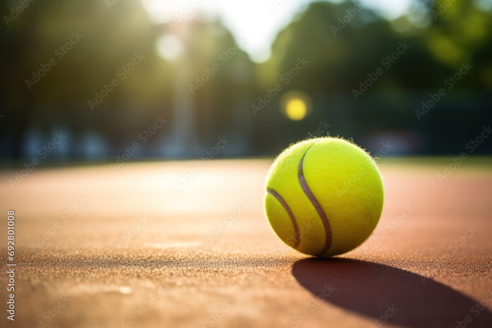 Tennis ball on the court ground. Generative AI.
