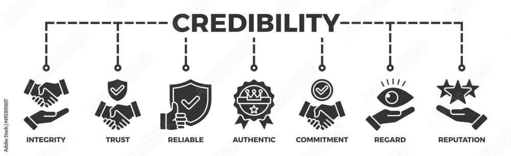 Credibility banner web icon vector illustration concept with icon of integrity, trust, reliable, authentic, commitment, regard, and reputation - obrazy, fototapety, plakaty 