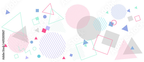 春をイメージしたカラフルな幾何学模様の背景イラスト　ジオメトリック　メンフィス