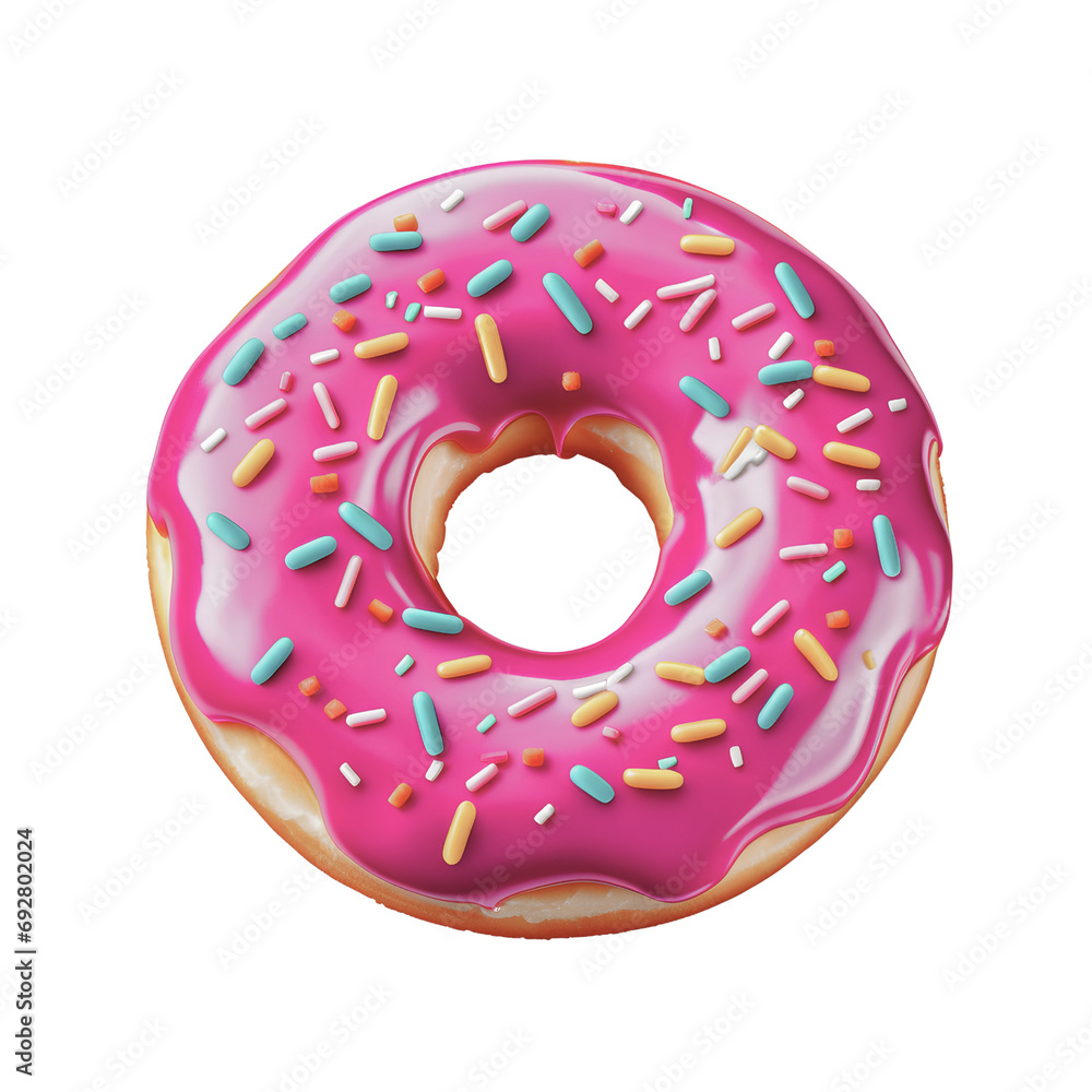 Pink donut with sprinkles isolated on a transparent background Pink donut with sprinkles isolated on a transparent background