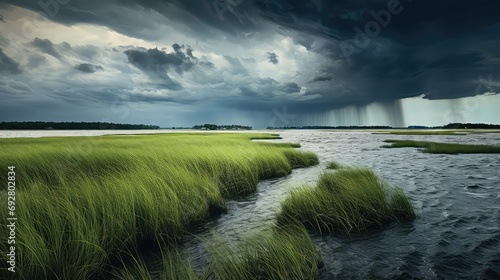 estuary salt marsh landscape illustration coastal tidal  flora ecosystem  habitat brackish estuary salt marsh landscape