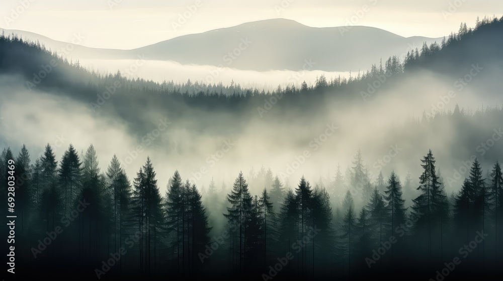 Fototapeta premium fir coniferous forest taiga illustration larch cedar, hemlock juniper, evergreen boreal fir coniferous forest taiga