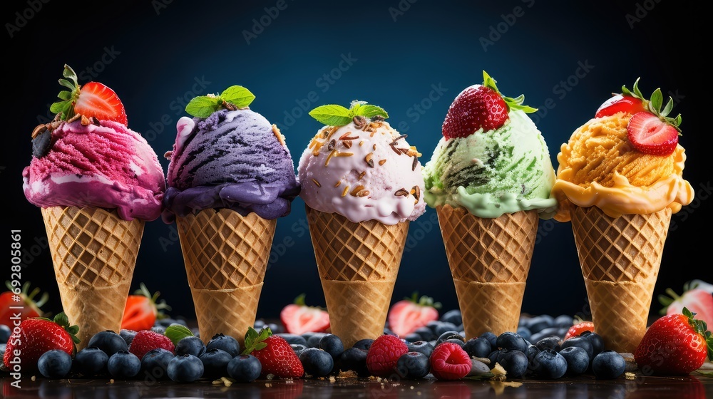 pineapple fruit ice cream illustration coconut raspberry, blueberry watermelon, kiwi cherry pineapple fruit ice cream