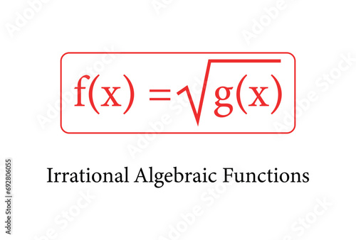 Irrational algebraic functions in mathematics vector illustration.