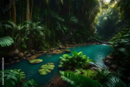 tropical waterfall in jungle