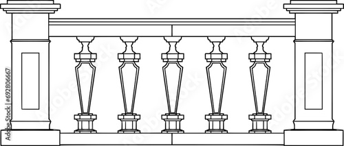 Elegant 2D Balustrade Vector Illustration for Architectural Design