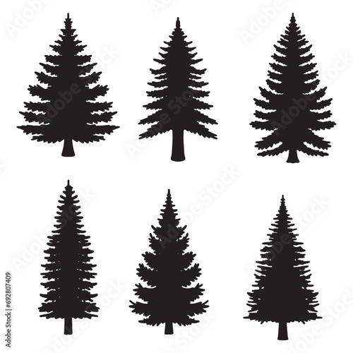 Isolated Pine on the white background. Pine silhouettes. Christmas elements. Vector illustration. Design  packaging  wallpaper.