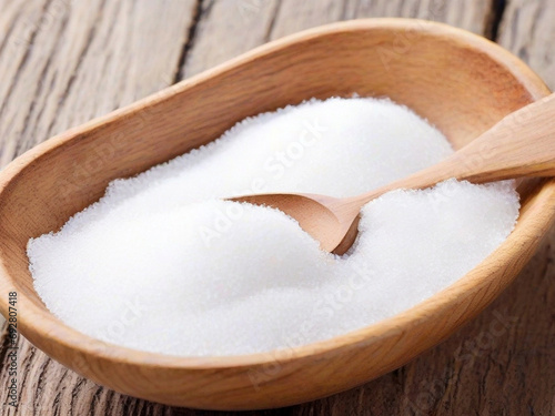 Natural sweetener in a wooden spoon Sugar substitute Erythritol . Created using generative AI tools
