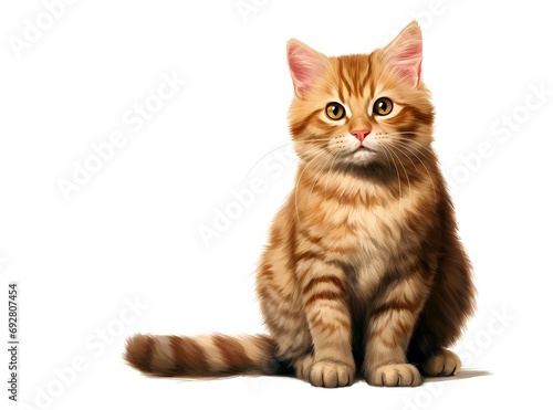 Cute ginger kitten sitting isolated on white background, Generative AI illustrations.