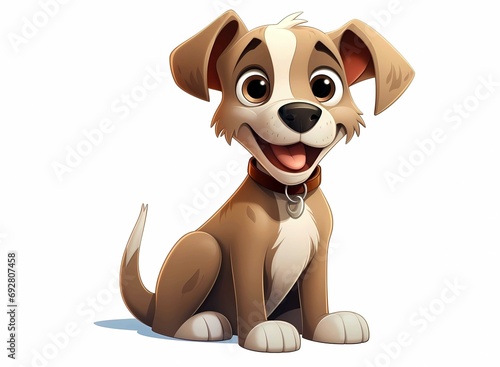 Illustration of Cartoon funny dog sitting on white background with clipping path  Generative AI illustrations.