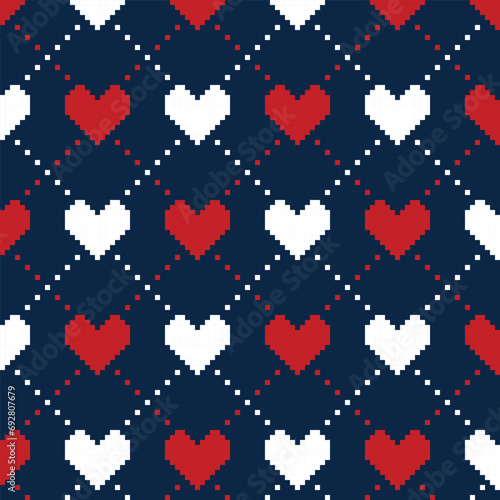 seamless knitted pattern with hearts valentine