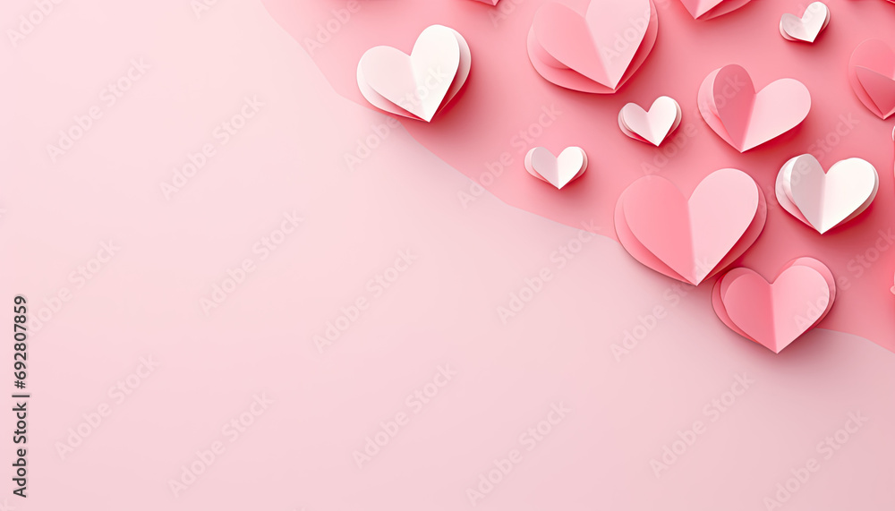 Hearts Paper Craft on Soft Pink Pastel Background - Romantic Handmade for Valentine's Day Greeting Card ideas