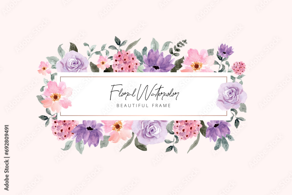 purple pink watercolor floral frame