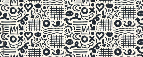 Memphis seamless banner design with grunge bold lines and shapes.