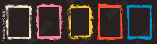 Hand drawn colorful grunge frames with distress damaged edge. Vector grunge frames for photo collages.