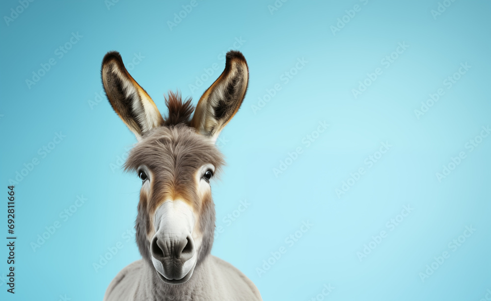 Creative animal concept, macro shot of donkey over pastel bright background. Creative animal concept, macro shot of donkey over pastel bright background.