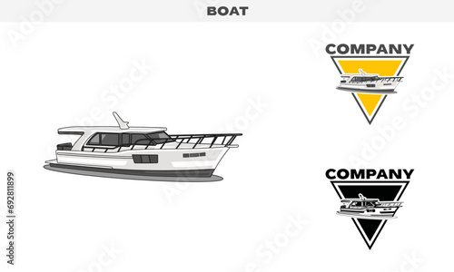 Illustration vector ferry boat graphic of , colorful and black and white color variation, Logo Badge Template vector photo