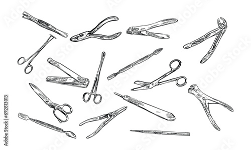 manicure tools handdrawn collection