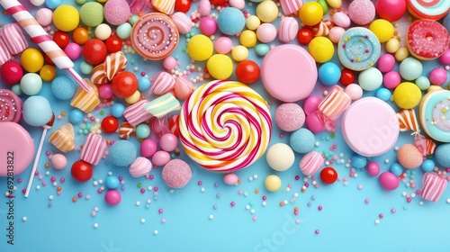 delicious background candy food illustration tasty sugary, colorful dessert, confectionery snack delicious background candy food photo