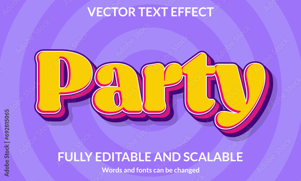 party 3D editable text effect typography vector template